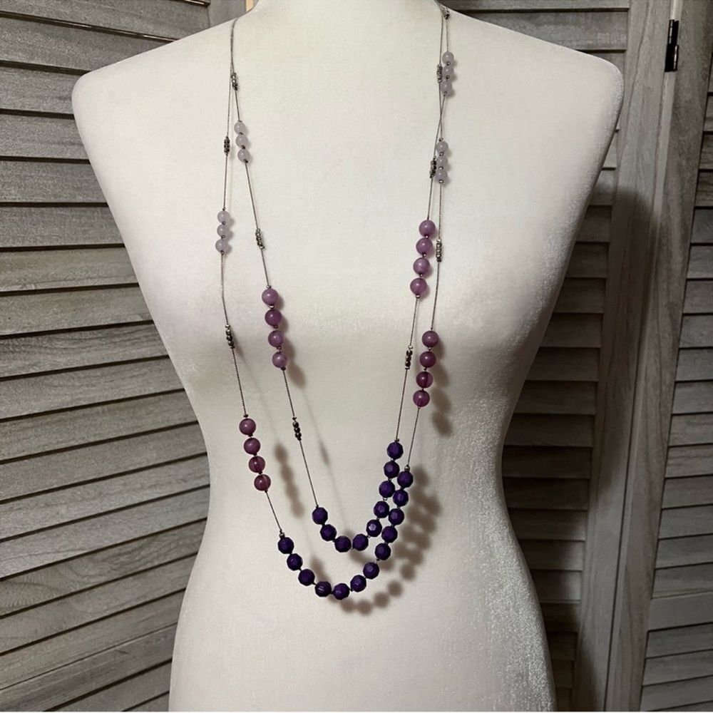 New York & Company Double Strand Layered Purple Beaded Necklace